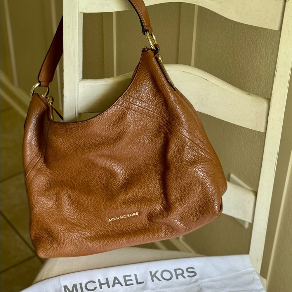 Michael Kors Brown Leather Shoulder Bag with Slouchy Silhouette